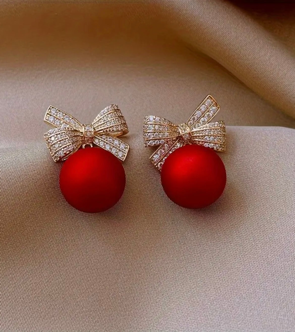 Golden Bow & Red Bauble Studs