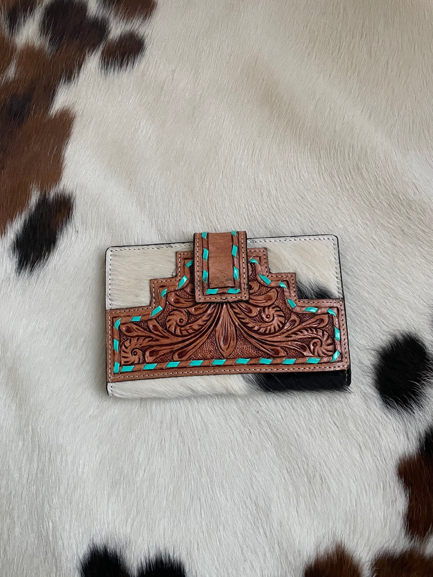 Turquoise Tooled Leather Cowhide Purse